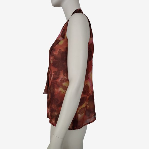 Coldwater Creek Sleeveless Watercolor Floral Front Tie Chiffon Blouse SP - Picture 6 of 10